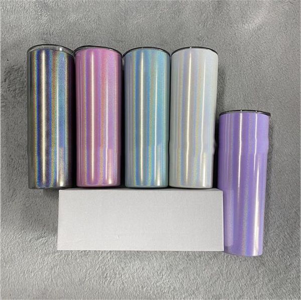 

20oz sublimation skinny tumbler with straw stainless steel glitter wine mugs rainbow vacuum tumblers insulated coffee beer cups for travel