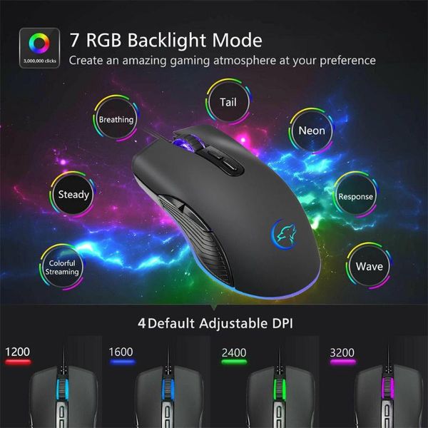 

led optical usb wired gaming mice mouse 7buttons 3200dpi programmable ergonomic computer silent pc gamer desklap0608