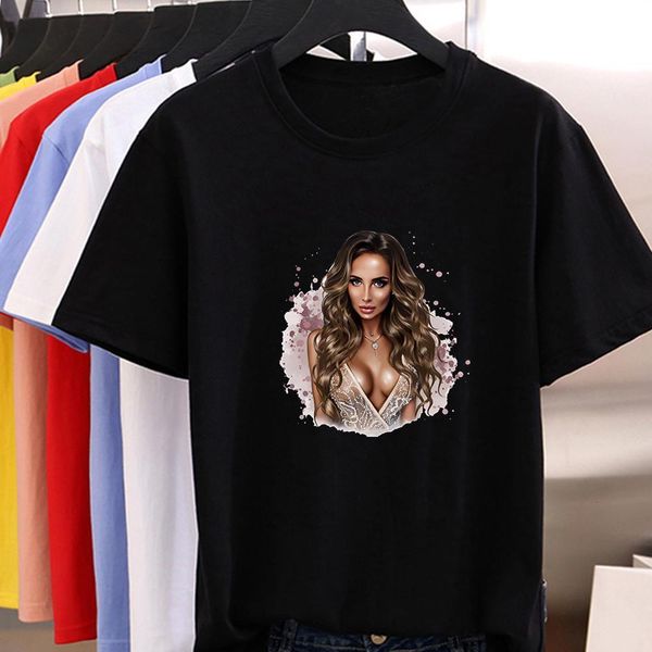 

fashion aesthetic women's shirt harajuku streetwear new t-shirt female beauty printing daily casual wear o-neck plus size tshirt, White