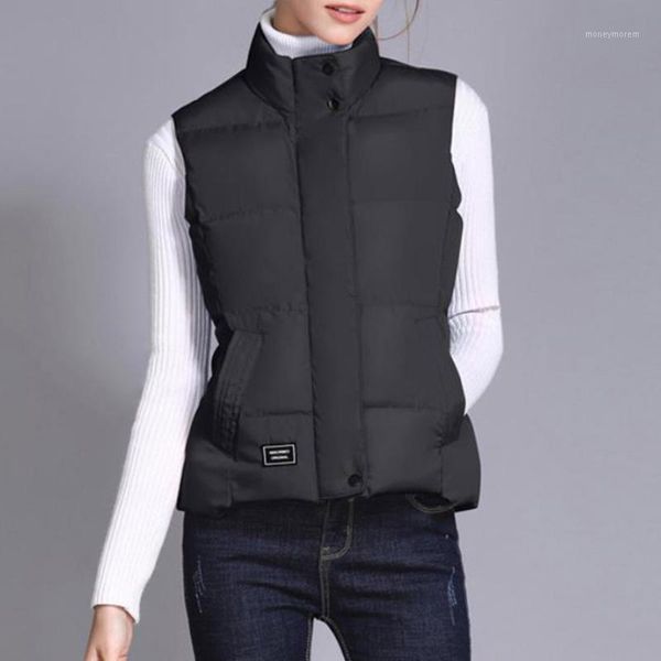 

women's vests plus size black cotton padded vest autumn winter women sleeveless waistcoat slim casual female warm jacket cardigan outwe, Black;white