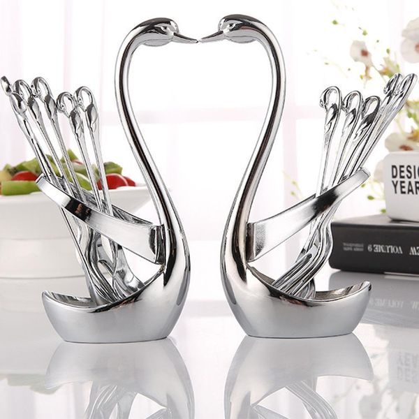 Illoy Swan Fork Tableware Fork ложка набор стойки держатель ужина наборы наборы свадьбы свадьба, украшения фруктов украшения ужин Silverware Y200111