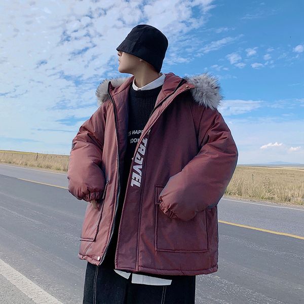

2021 new korea parkas windbreaker fleece thick warm fur coats hooded overcoats men's winter clothing wab2, Black