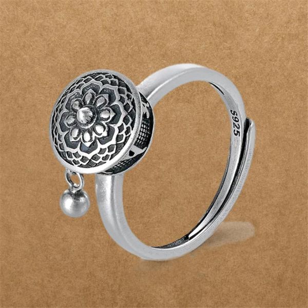 

cluster rings 2021 mantra buddhism om mani padme hum finger letters lucky religion amulet tibetan silver rotate ring for women, Golden;silver