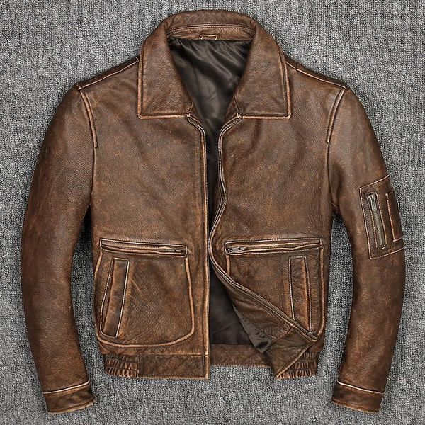 

mens bikers cow natural leather coat plus size 5xl vintage slim fit genuine leather jacket business casual coat windproof jacket1, Black