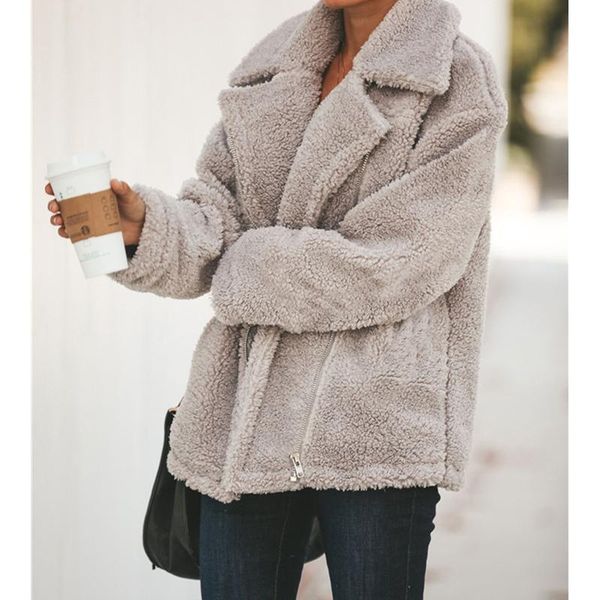 

elegant fashion women warm zipper jacket ladies fleece coats jacket coat female winter long sleeve streetwear outerwear, Black