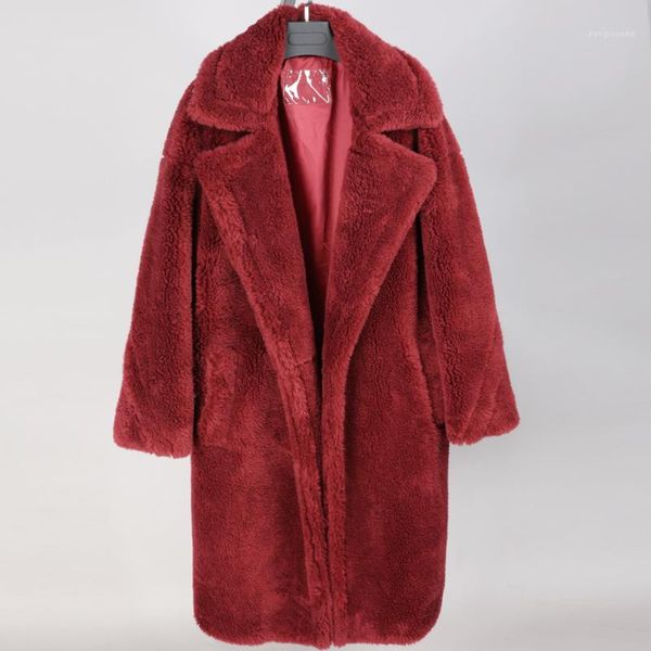 

2019 winter fashion coat natural wool sheepskin long teddy bear coat warm loose women's1, Black