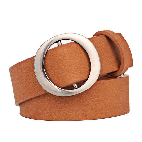 

designer new women fashion pu leather solid color waist belt ladies casual round buckle strap no holes waistband, Black;brown