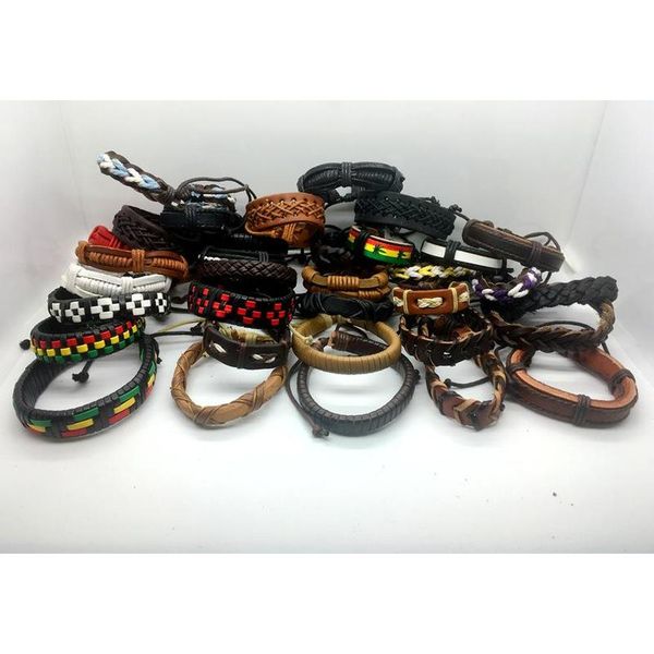 

100pcs lots mixed style genuine leather mens womens surfer bracelet cuff wristband fashion jew wmtrjt homes2007, Golden;silver