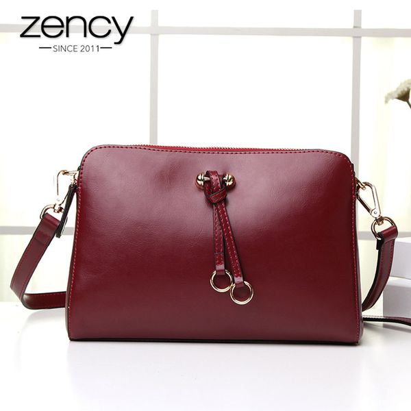 

zency new arrivals women messenger bag 100% genuine leather handbag black flap simple crossbody shoulder purse quality a+ tote