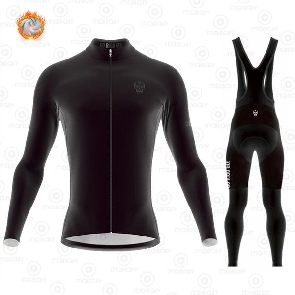 Go Grue Goo Team Team Winter Cycle Thermal Flece с длинным рукавом Куртка костюмы MTB Велоспорт Одежда велосипедные нагрудники колготки Ciclismo наборы