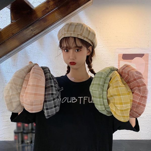

stingy brim hats lattice retro literary female spring and summer soft girl octagonal hat brick red [56-58cm] with adjustment rope (remarks a, Blue;gray