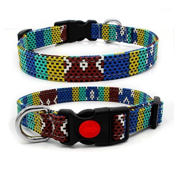 

adjustable bohemian style colorful canvas deluxe small medium dog collar plastic seat-belt buckle pet collar1
