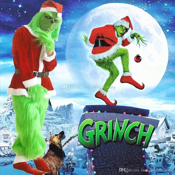 

wholesale men santa claus christmas grinch red and green party performance outfit cosplay costume for christmas with gloves