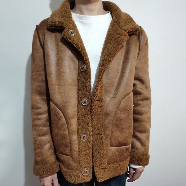 

men's fur & faux winter leather coat fashion suede lapel motorcycle biker jacket warm thick fleece windproof pu jackets man, Black