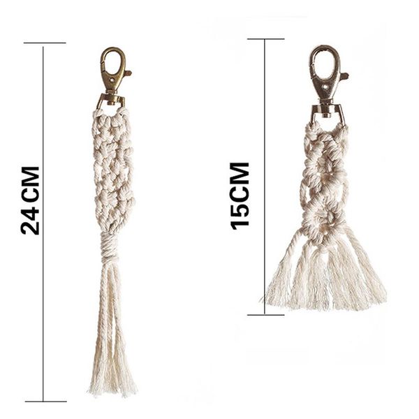 

keychains 1pc car key purse phone unique decor macrame boho woven bag charms with tassels handcrafted accessories, Silver