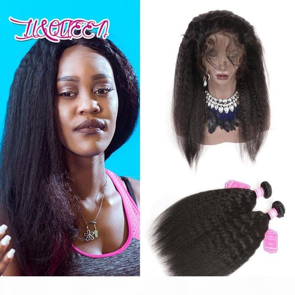 

360 lace frontal with bundles malaysian human hair 2 bundles with frontal closure malaysian kinky straight virgin hair with 360 lace frontal, Black;brown