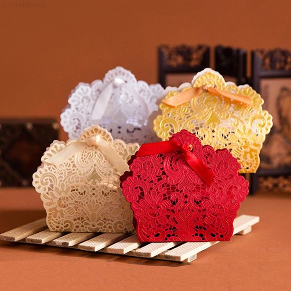 

lace laser cut favor boxes embossed hollow flower candy box with ribbon casamento wedding favors
