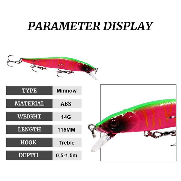 

minnow fishing lure 11.5cm 13.9g floating artificial hard bait bass wobbler lures crankbait pike treble hook qylcof