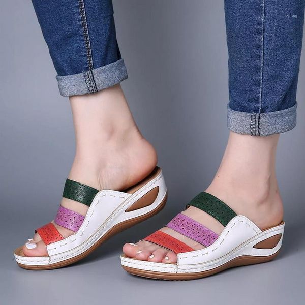 

slippers summer women lady fashion three-color stitching color casual low heel peep toe sandals shoes 20211, Black
