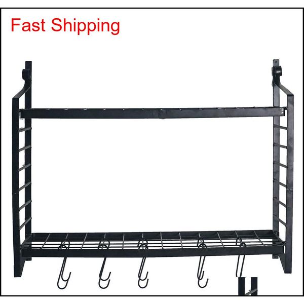

waco pot rack, 10 hooks 2-tiered metal wall mounted, home restaurant kitchen cookware holder pan pot lid organizer stor qylswx mj_bag