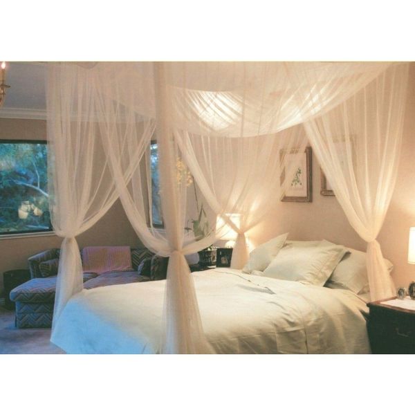 

white 4 corner post bed canopy mosquito net full queen king size jllbim home003