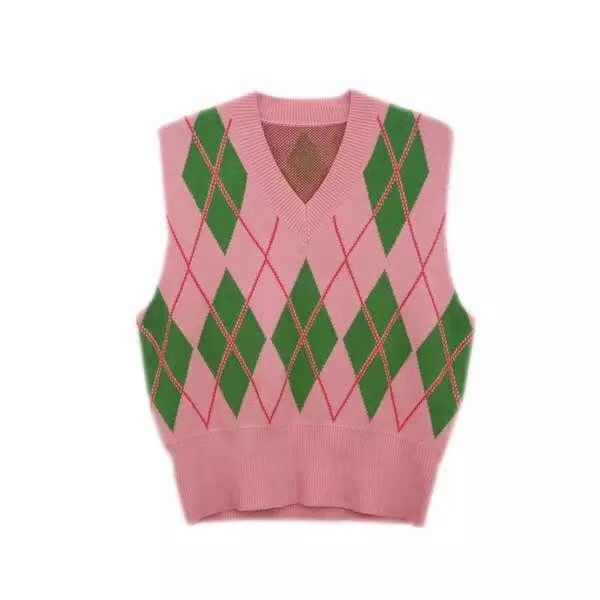 

winter of plaid grain vest is loose and contracted languid wind bumps color sleeveless vest female, White;black