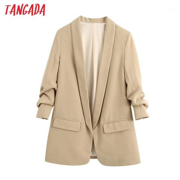 

tangada women elegant khaki blazer female long sleeve elegant jacket ladies work wear blazer formal suits be6881, White;black