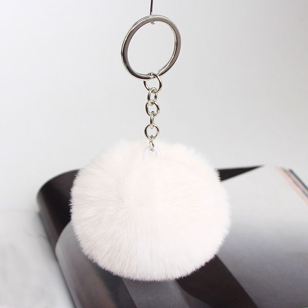 

rex soft chain faux pom keychain rabbit fur ball car keyring chains key holder women bag high quality, Silver