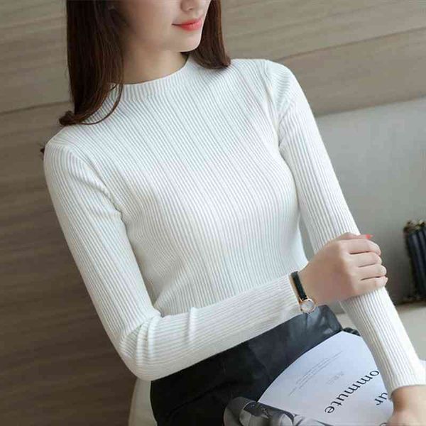 

autumn winter women sweater pullovers knitwear solid half turtleneck long sleeve slim chandail femme, White;black