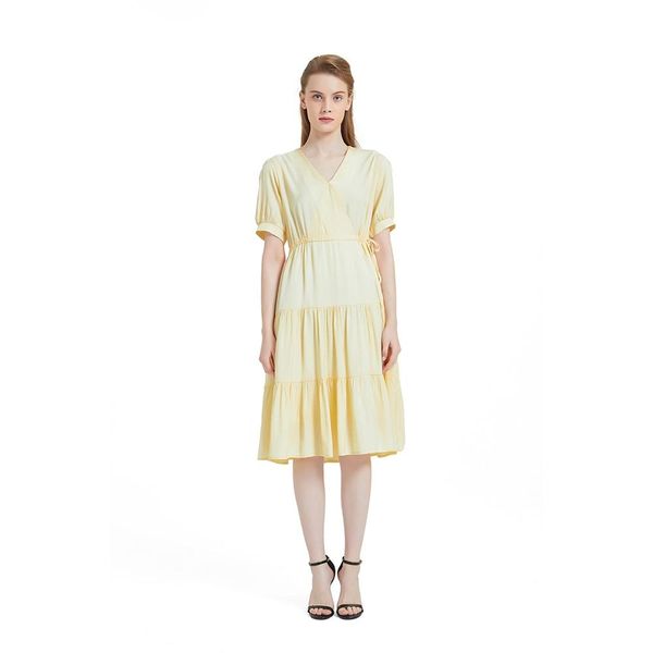 

v-neck fashion simple solid color waist dress, Black;white