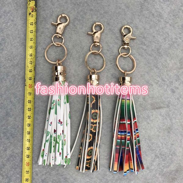 

sunflower rainbow new custom serape printed leopard flowered pattern pu leather long tassel keychain, Silver
