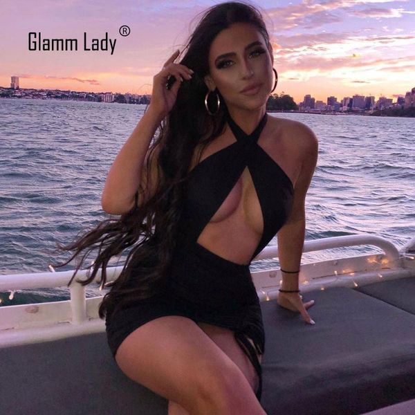 

glamm lady white mini party dress women bodycon backless summer dress club hollow out black strapless vestidos new, Black;gray