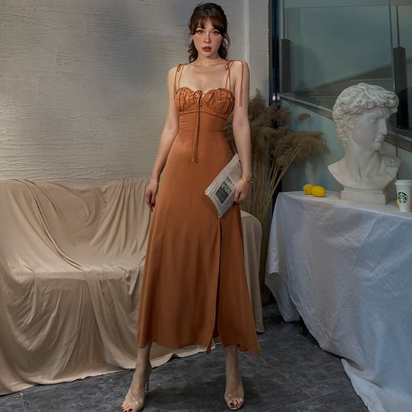 

2021 new recommended stylish clay spaghetti girdle ankle-length long feminine light waistband dress mjnf, Black;gray