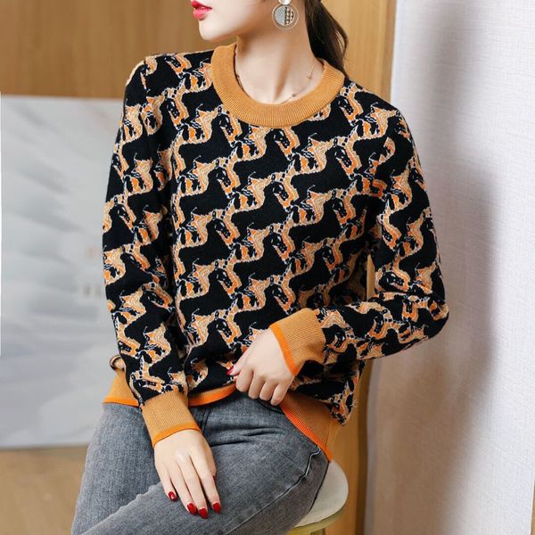 

shirt pullover neck crew long glove of the unicorn jacquard for women, White;black