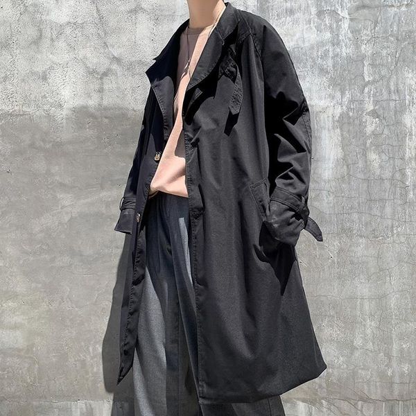 

autumn trench men's fashion solid color casual long coat men streetwear wild loose korean windbreaker jacket mens, Tan;black