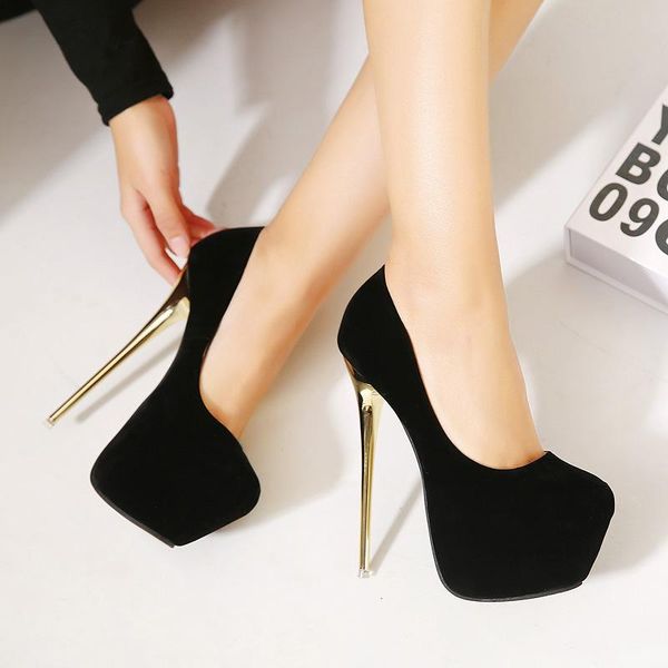 

16cm pumps wedding women fetish shoes concise woman pumps latform very high heel stripper flock size 34-45, Black