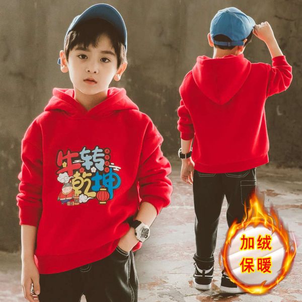 

boys' casual 2020 plush winter thickened children's hooded red new year's wear sweater 6vrphct99frn, Black