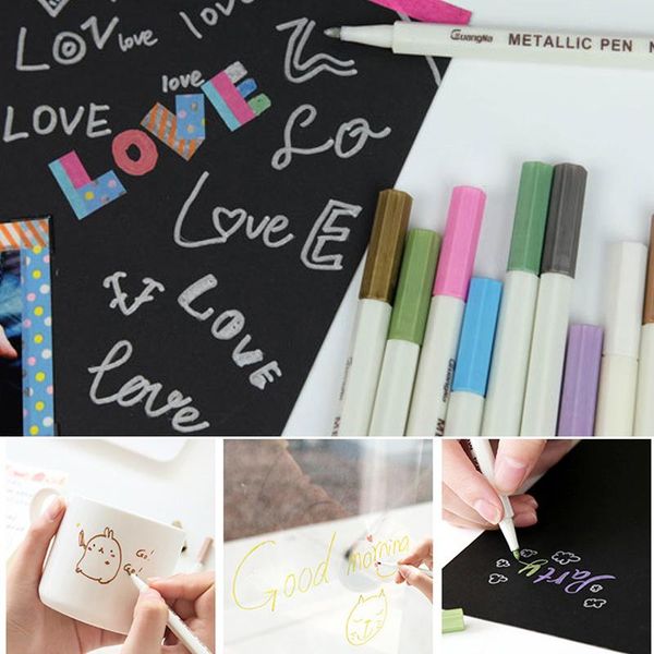 

10 цветов лот металлический маркер ручка diy scrapbooking ремесел мягкая роспись ручка пера искусства ручка для канцелярских товаров школьны, Black;red