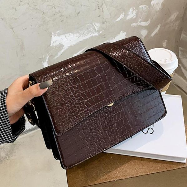 

crocodile pattern square crossbody bag 2021 new quality pu leather women's designer handbag high capacity shoulder messenger bag