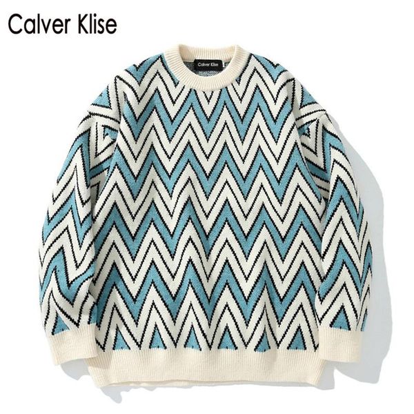 

calver klise wavy striped spliced knitted sweaters jumpers japanese retro streetwear hip hop harajuku knitwear men pullover, White;black