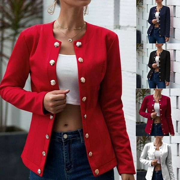 

women's suits & blazers vintage double breasted office ladies blazer casual solid long sleeve coat jacket women autumn streetwear o nec, White;black