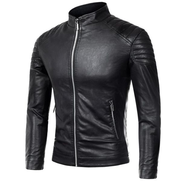 

men's fur & faux casual motorcycle leather jacket fashion men zipper solid color pu jackets male bomber coats, Black
