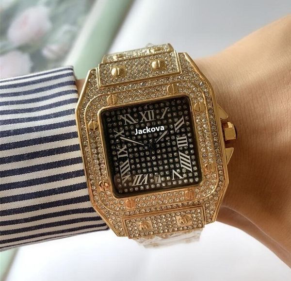 

whole new fashion roman men women watch quartz movement all diamond iced out watch dress watches lady 256x, Slivery;brown