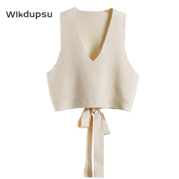 

knitted vest sweater korean women fashion v neck sleeveless bow tie slim fit spring fall knit vest sweater streetwear ladies top, Black;white