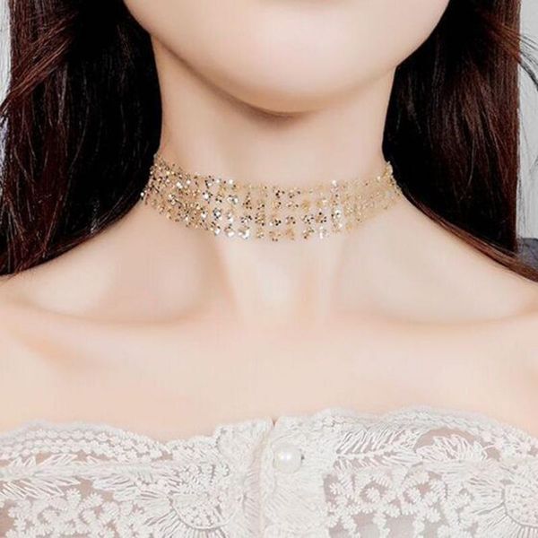 

new fashion popular fake collar choker necklace sequined gold silver colour women statement necklace, Golden;silver