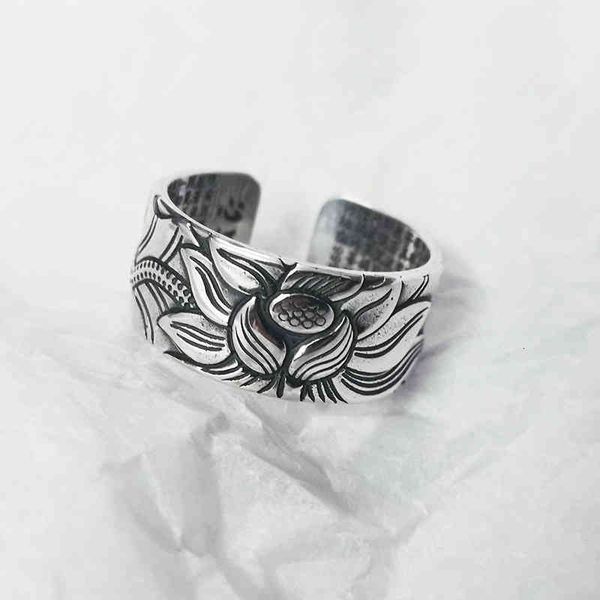 

band rings s999 full silver thai buddhist sutra men's hand ornament pure lotus bodhi