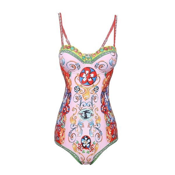 

one piece swimsuit women print halter cover polyester swimwear female summer bathing suit push up bikini beach wear y200824, White;black