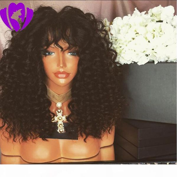 

180density full kinky curly synthetic lace front wig with bangs for women with baby hair wigs cosplay perruque black brown blonde burgundy