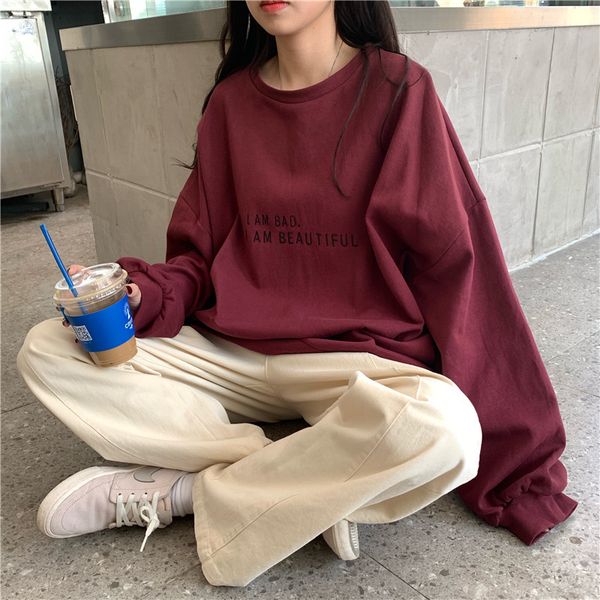 

sweatshirt women letter bf oversize hoodies couples street 2xl loose harajuku burgundy style casual all-match comfortable egssx