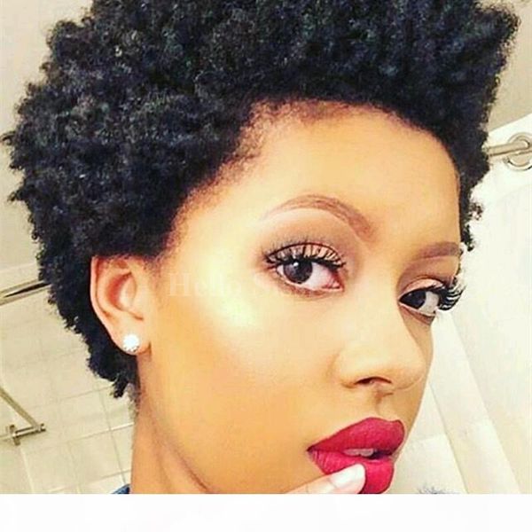 

human hair wigs afro kinky curly brazilian hair afro kinky natural black human hair none lace glueless for black women wigs celebrity, Black;brown